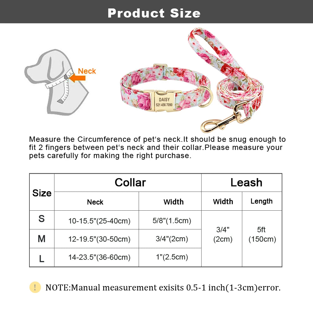 Pet Artist CN Personalized Dog Collar Leash Set Engraved Nameplate