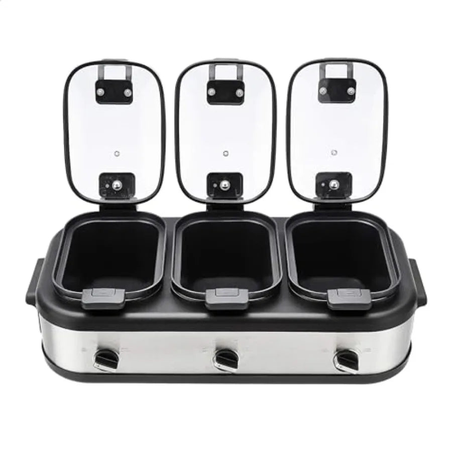 SHXI Triple Slow Cooker Stainless Steel Brushed Matte Finish Durable