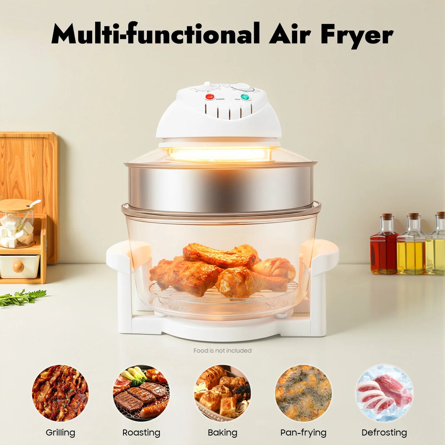 Visual Air Fryer 1200-1400W 360 Degree Hot Air Circulation Oil Free Cooker