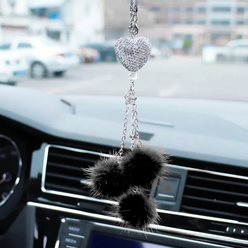Fashion Diamond Crystal Hairball Car Rearview Mirror Pendant Ornament