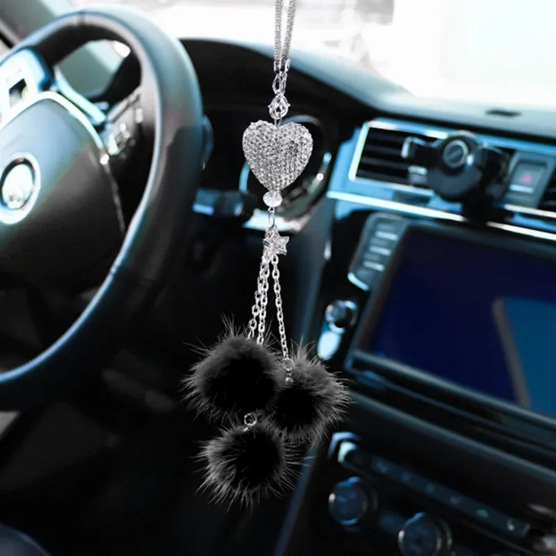 Fashion Diamond Crystal Hairball Car Rearview Mirror Pendant Ornament