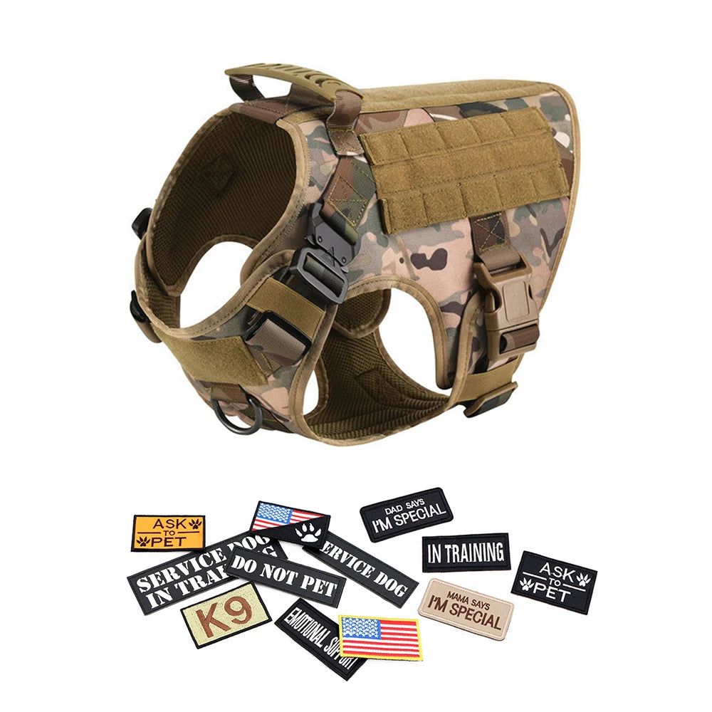 PETRAVEL CN Military Dog Harness Vest Leash Set With Patches