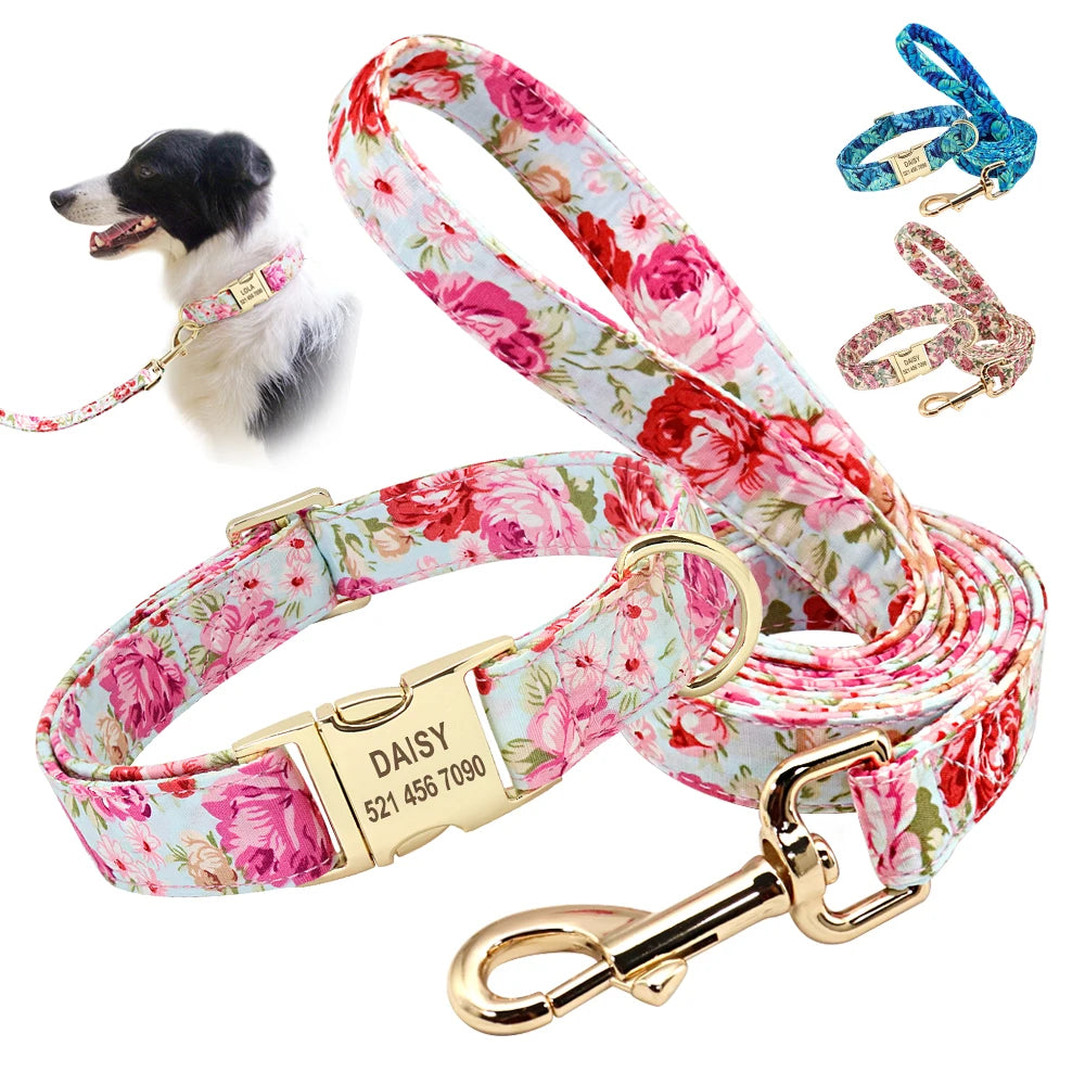 Pet Artist CN Personalized Dog Collar Leash Set Engraved Nameplate