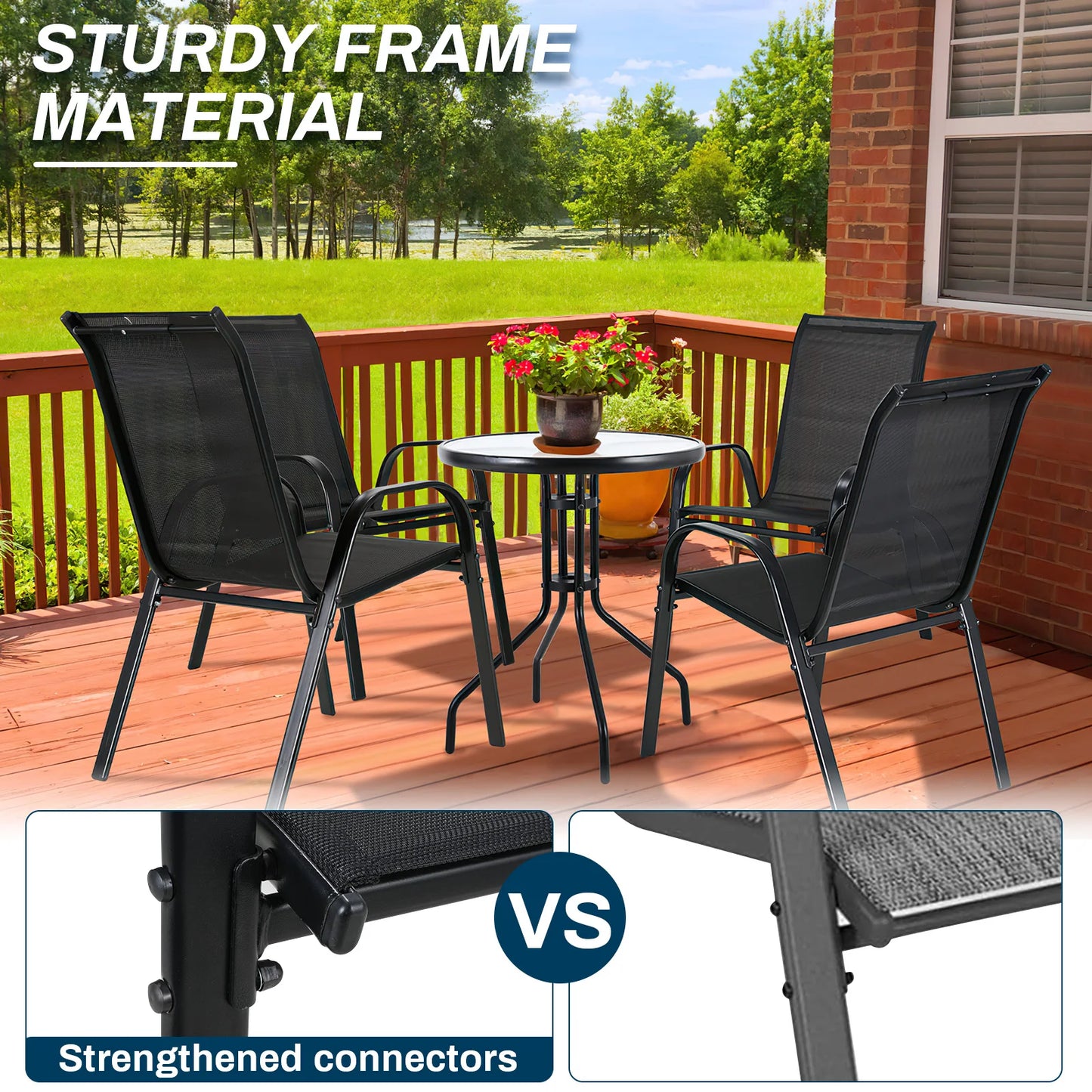 4 Pack Folding Garden Chairs Steel Iron Teslin Fabric