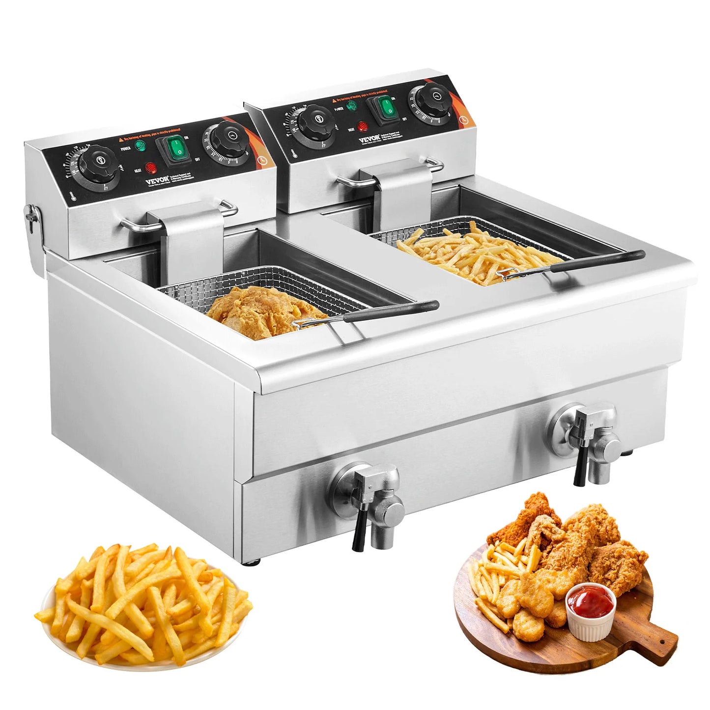 SucceBuy Dual Tank Electric Deep Fryer For Commercial Countertop