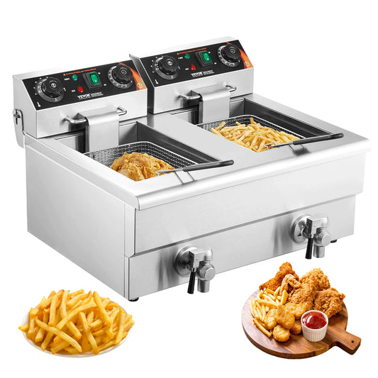 SucceBuy Dual Tank Electric Deep Fryer For Commercial Countertop