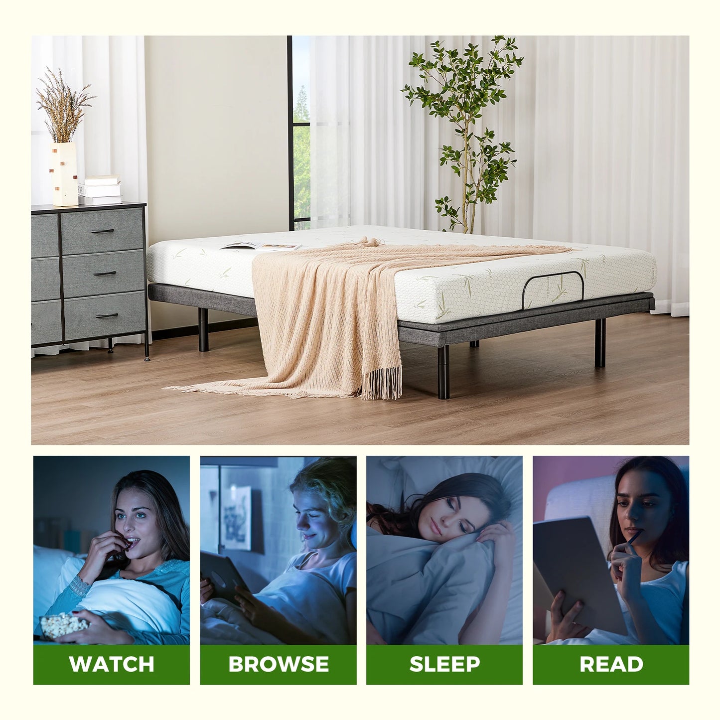 JHK Electric Adjustable Bed Frame With Wireless Remote USB Ports