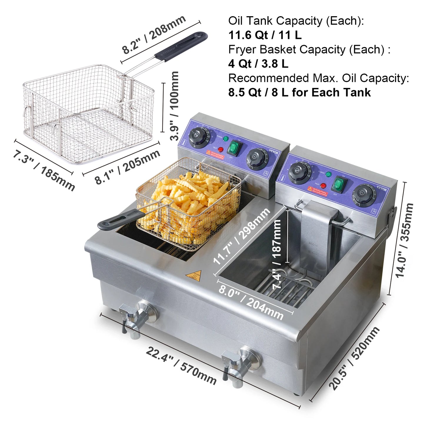 SucceBuy Dual Tank Electric Deep Fryer For Commercial Countertop