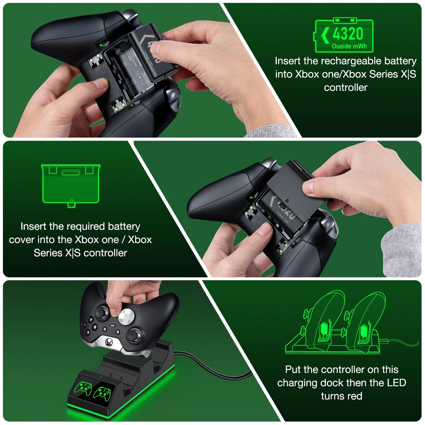 Beboncool S05 Rechargeable Batteries With Dual Fast Charger For Xbox