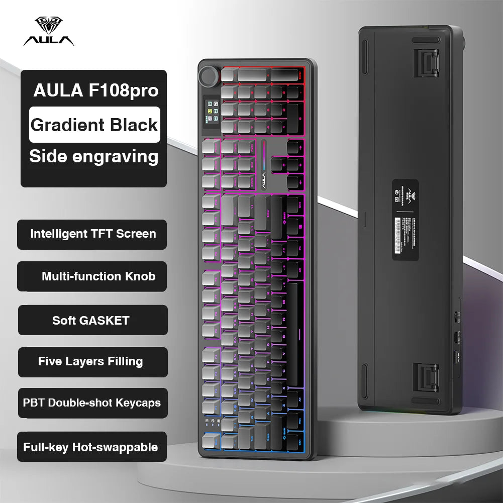 AULA F108 Pro Wireless Bluetooth Macro Gaming Keyboard TFT Display