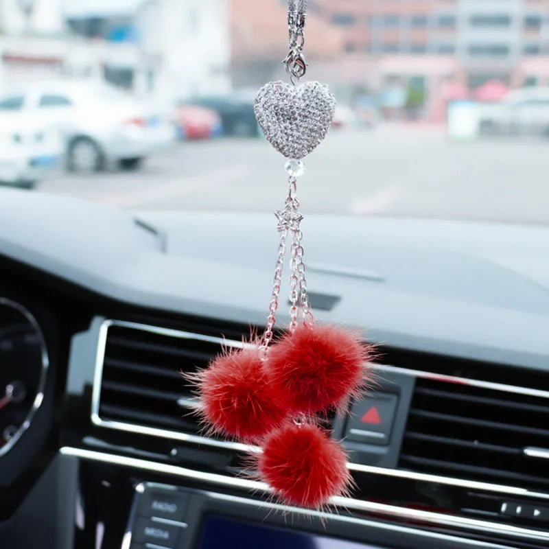 Fashion Diamond Crystal Hairball Car Rearview Mirror Pendant Ornament