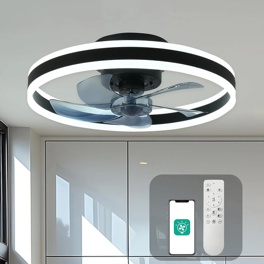 Orison Ceiling Fan With Remote Flush Mount LED Dimmable LowProfile