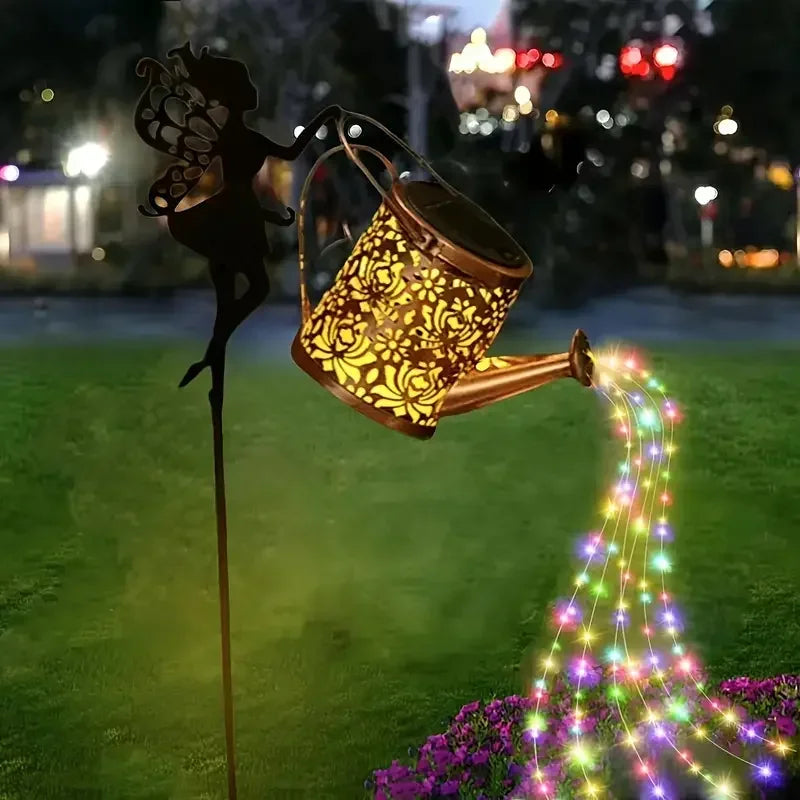 FREEPOWER Solar Watering Can With Lights Outdoor Garden Decor