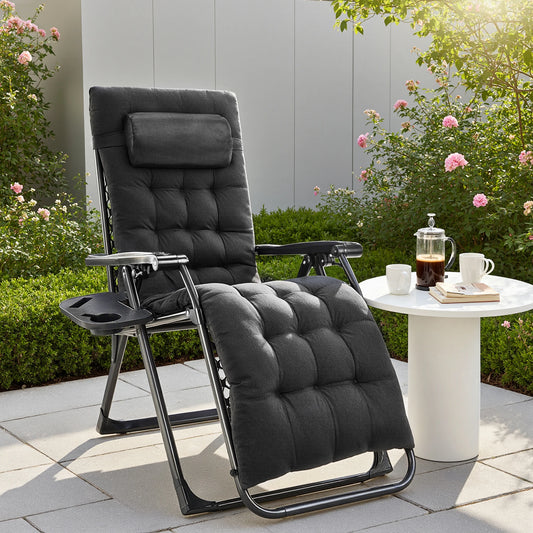 JHK Zero Gravity Recliner Outdoor Folding Lounge Chair Cup Holder