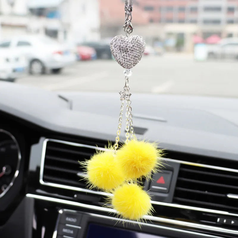 Fashion Diamond Crystal Hairball Car Rearview Mirror Pendant Ornament
