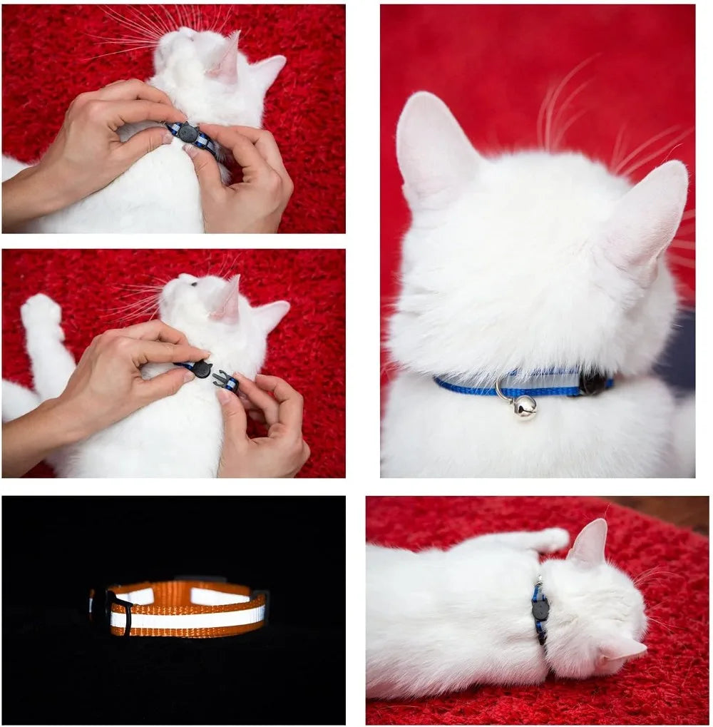 Reflective Cat Collars With Bell Mixed Colors Breakaway Nylon