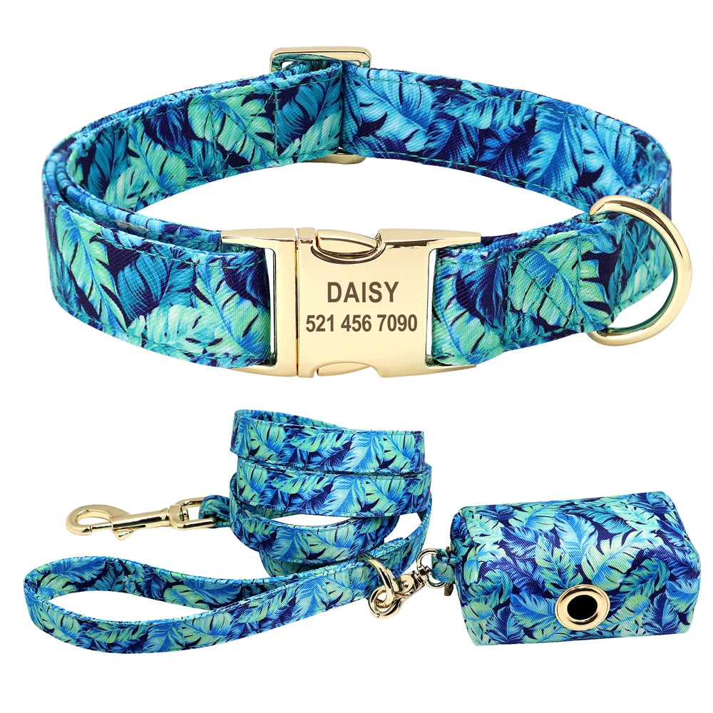 Pet Artist CN Personalized Dog Collar Leash Set Engraved Nameplate