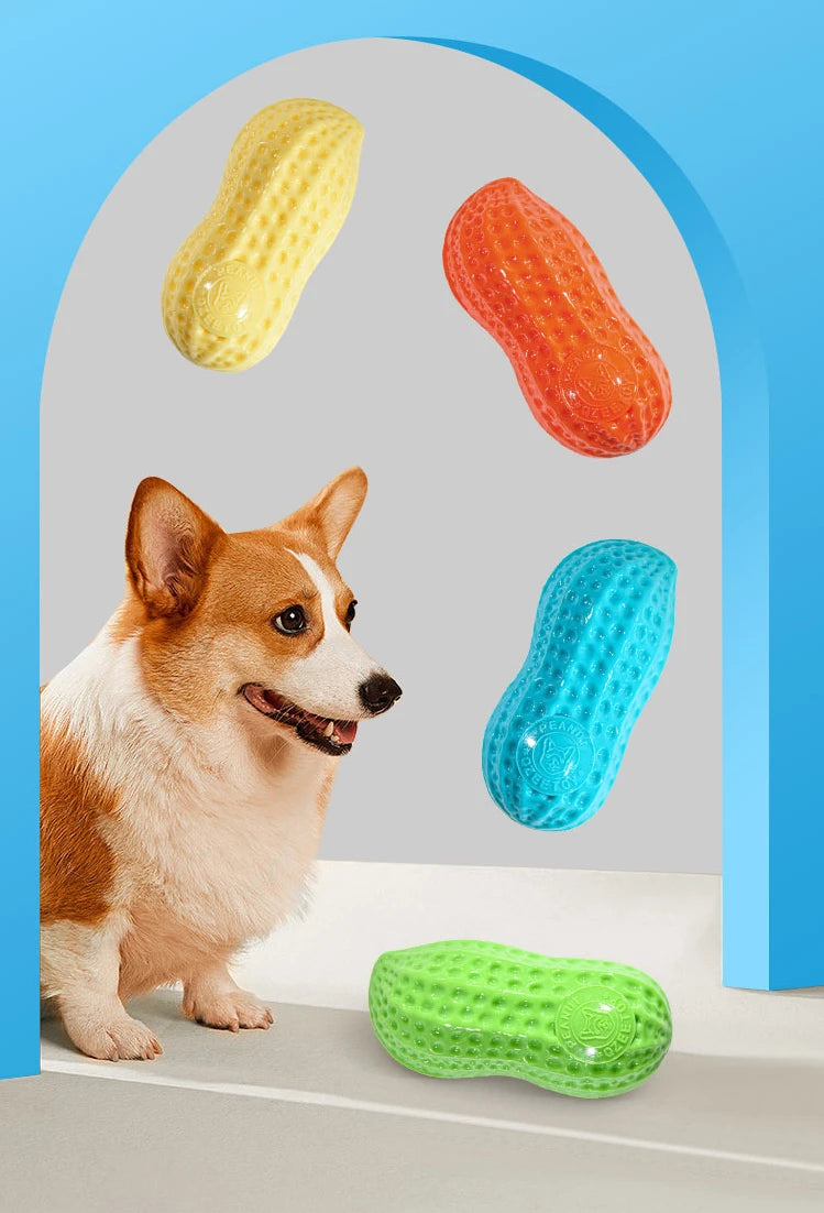 Dog Peanut Shaped Chew Toy Squeaker Rubber Teething Toy
