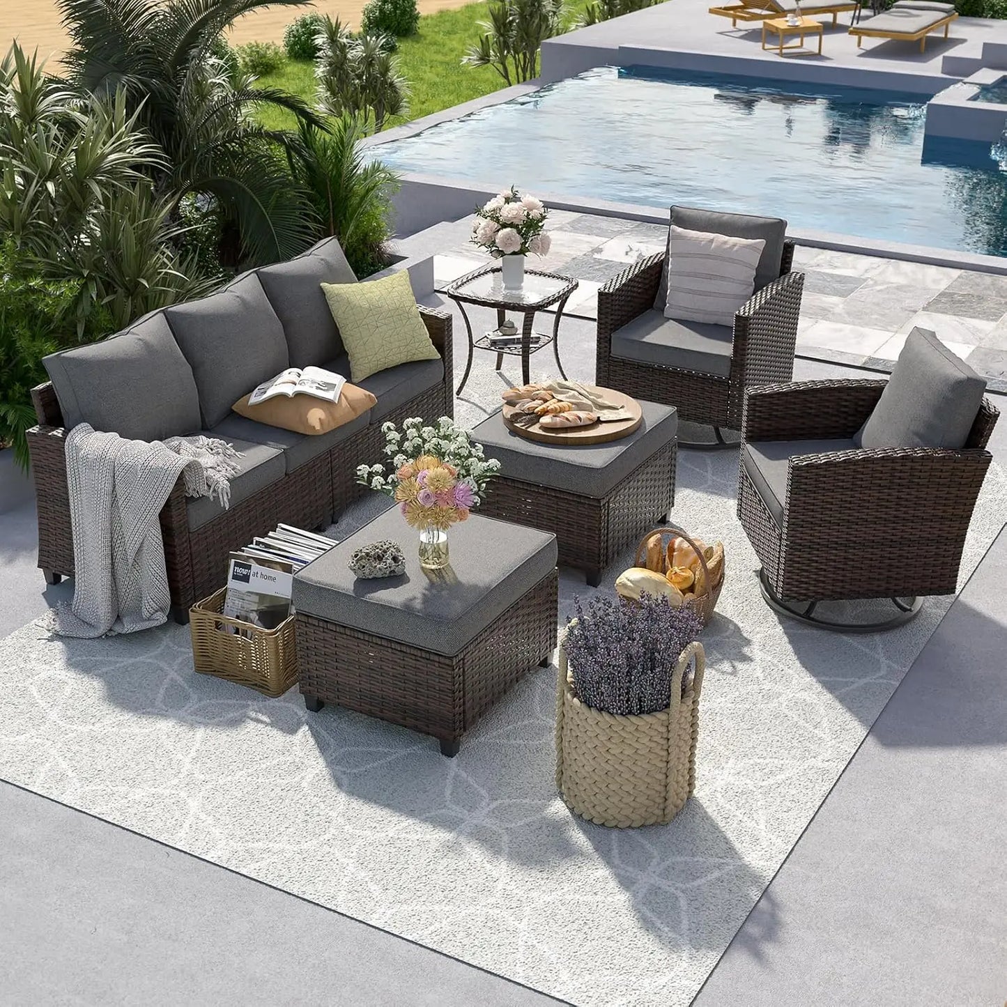 Patio Furniture Set Outdoor Sectional Sofa With Swivel Chair