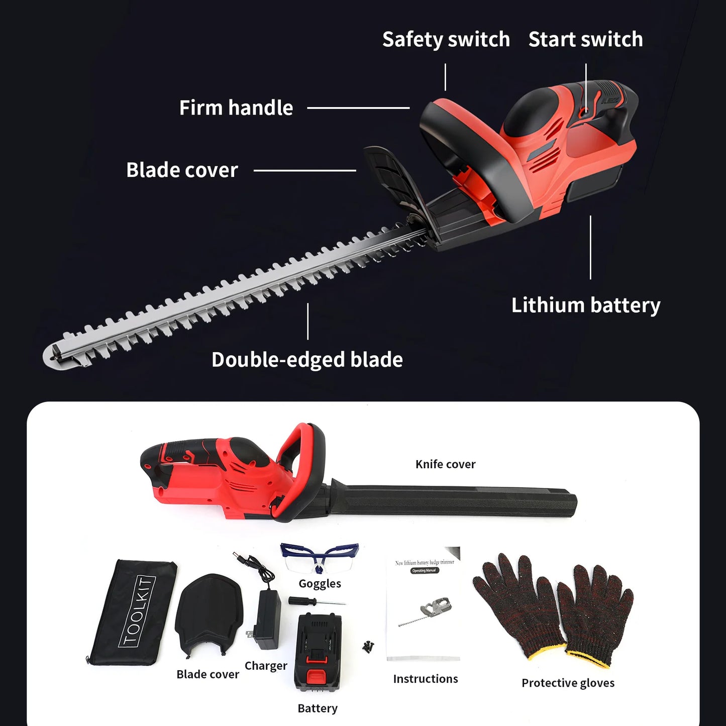 Cordless Hedge Trimmer 22 Inch Electric With Battery Charger