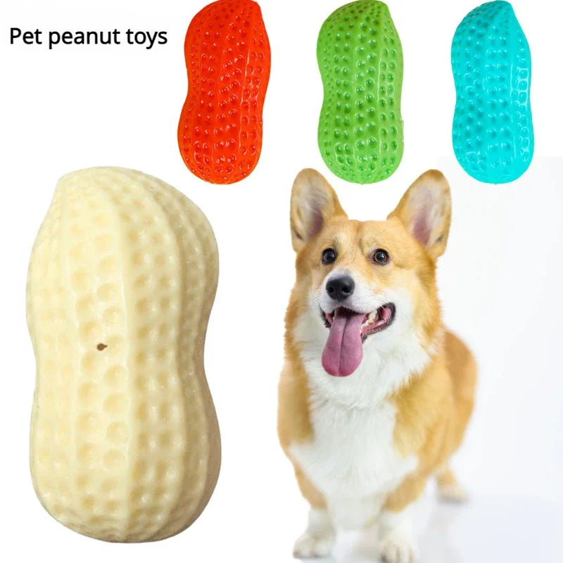 Dog Peanut Shaped Chew Toy Squeaker Rubber Teething Toy