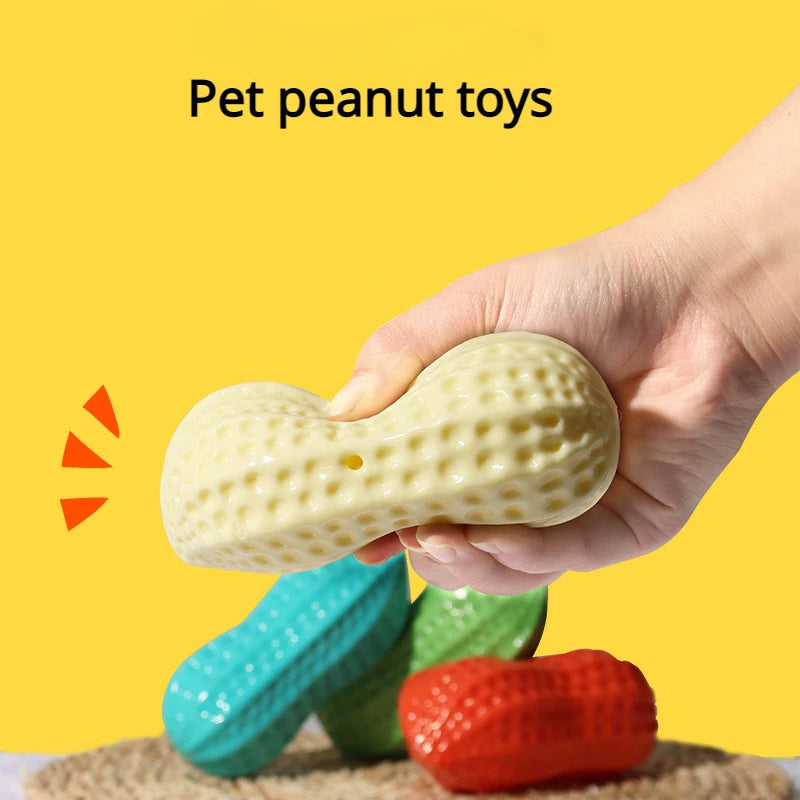 Dog Peanut Shaped Chew Toy Squeaker Rubber Teething Toy