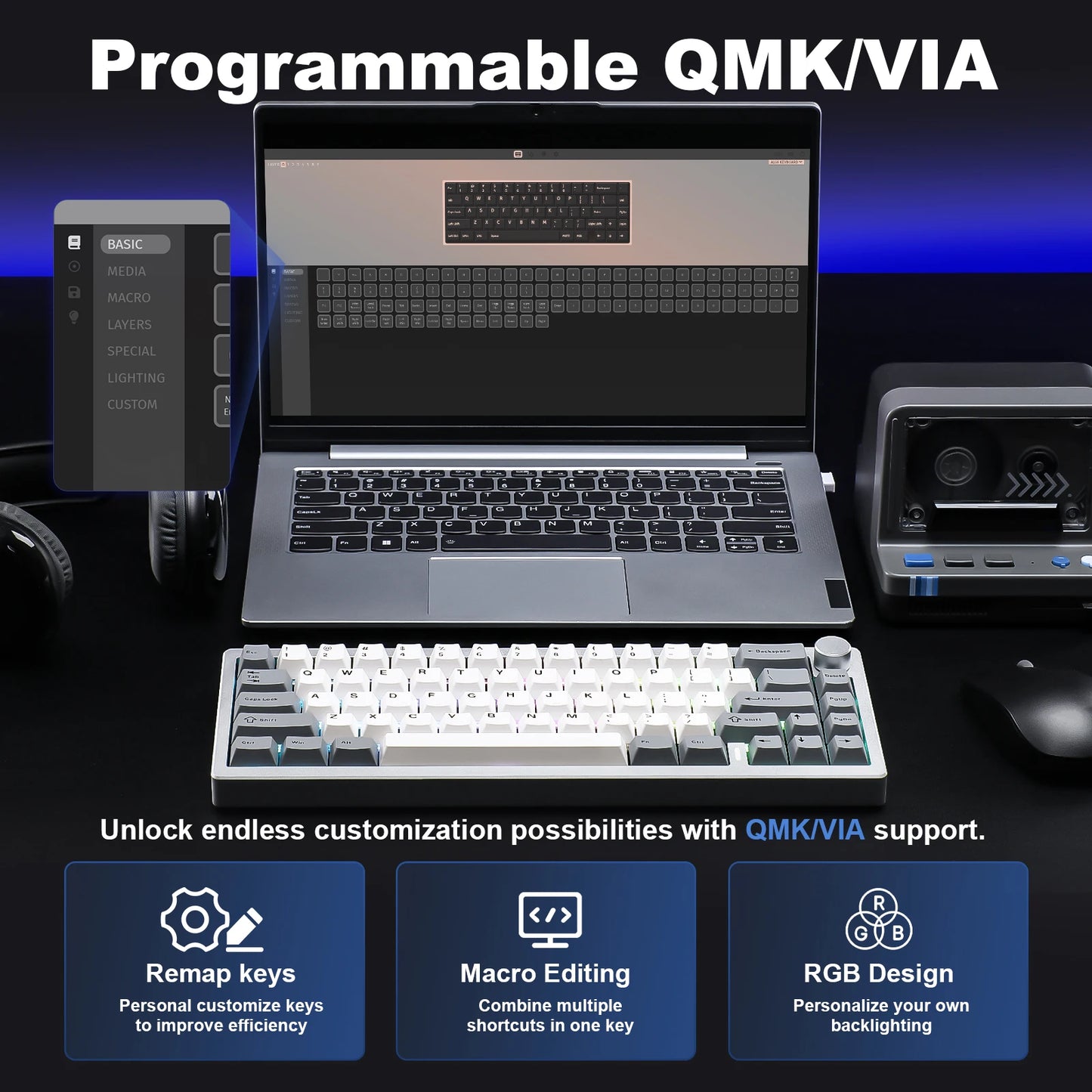 YUNZI AL68 Wireless Mechanical Keyboard QMK VIA