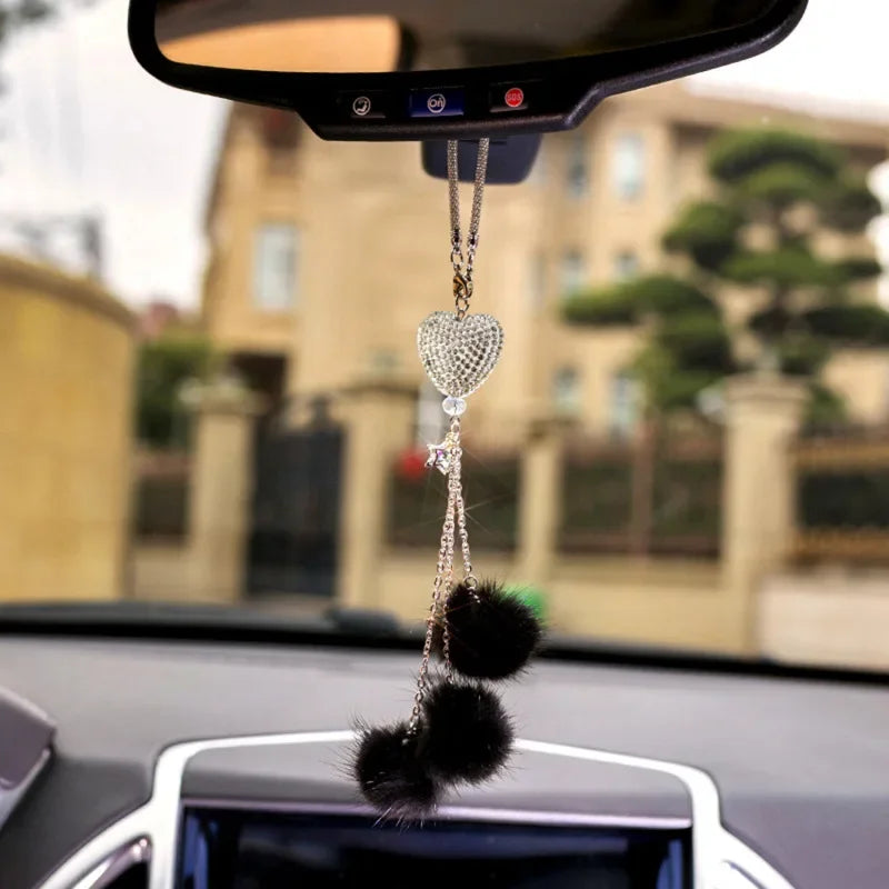 Fashion Diamond Crystal Hairball Car Rearview Mirror Pendant Ornament