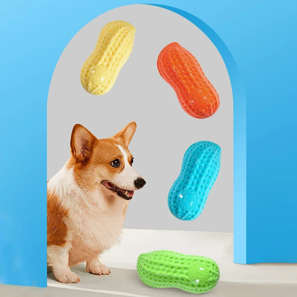 Dog Peanut Shaped Chew Toy Squeaker Rubber Teething Toy