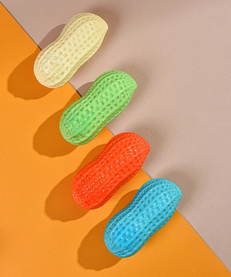 Dog Peanut Shaped Chew Toy Squeaker Rubber Teething Toy