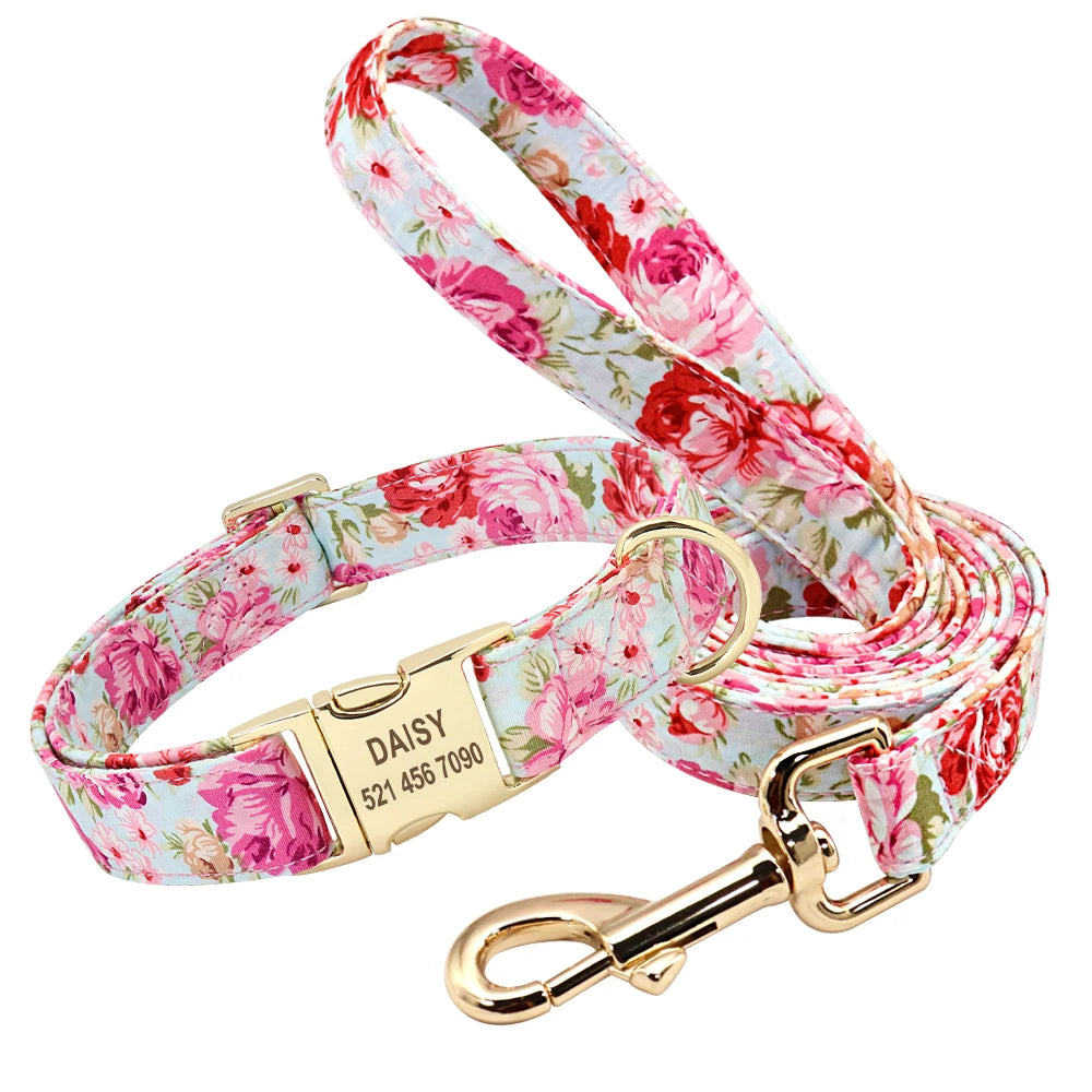 Pet Artist CN Personalized Dog Collar Leash Set Engraved Nameplate