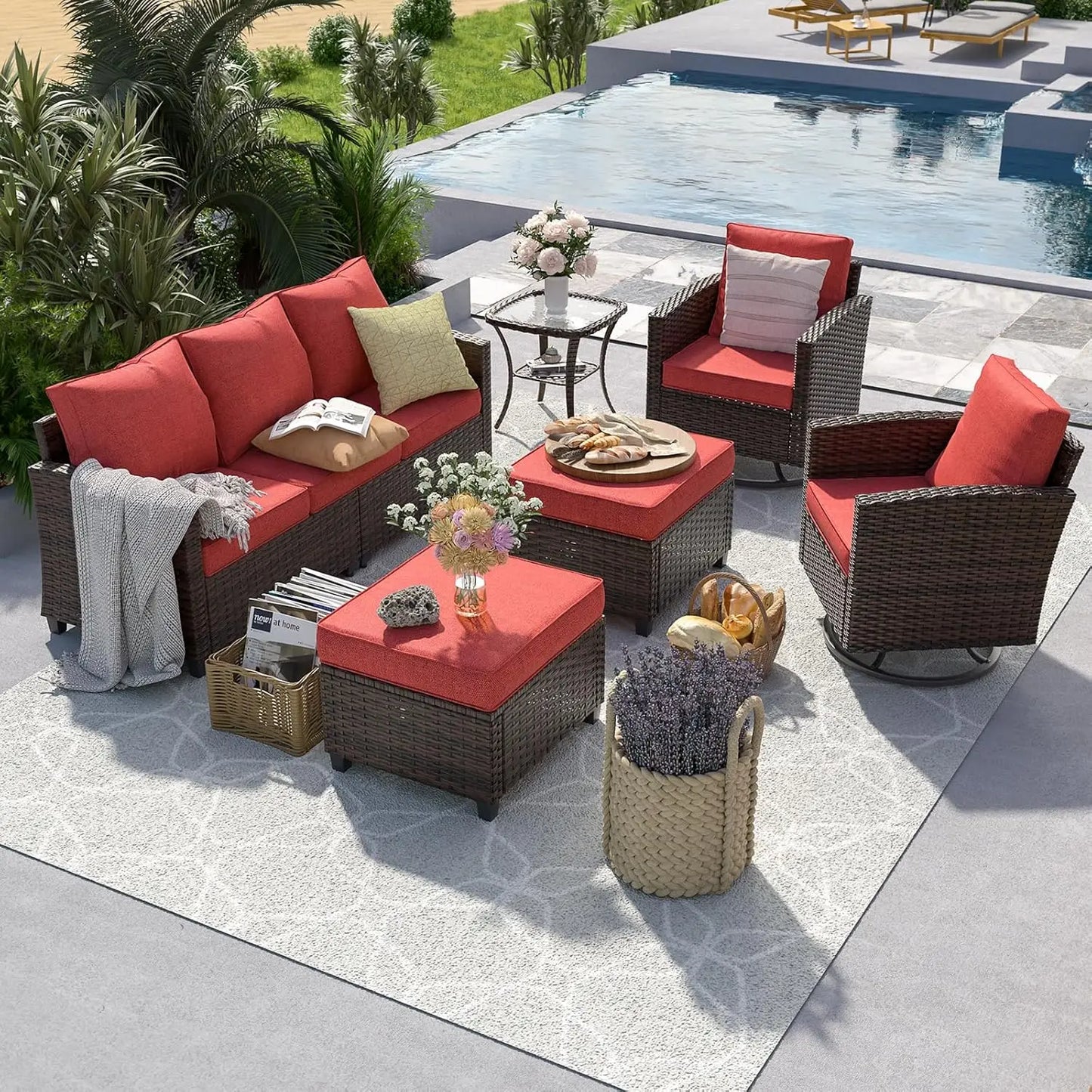 Patio Furniture Set Outdoor Sectional Sofa With Swivel Chair