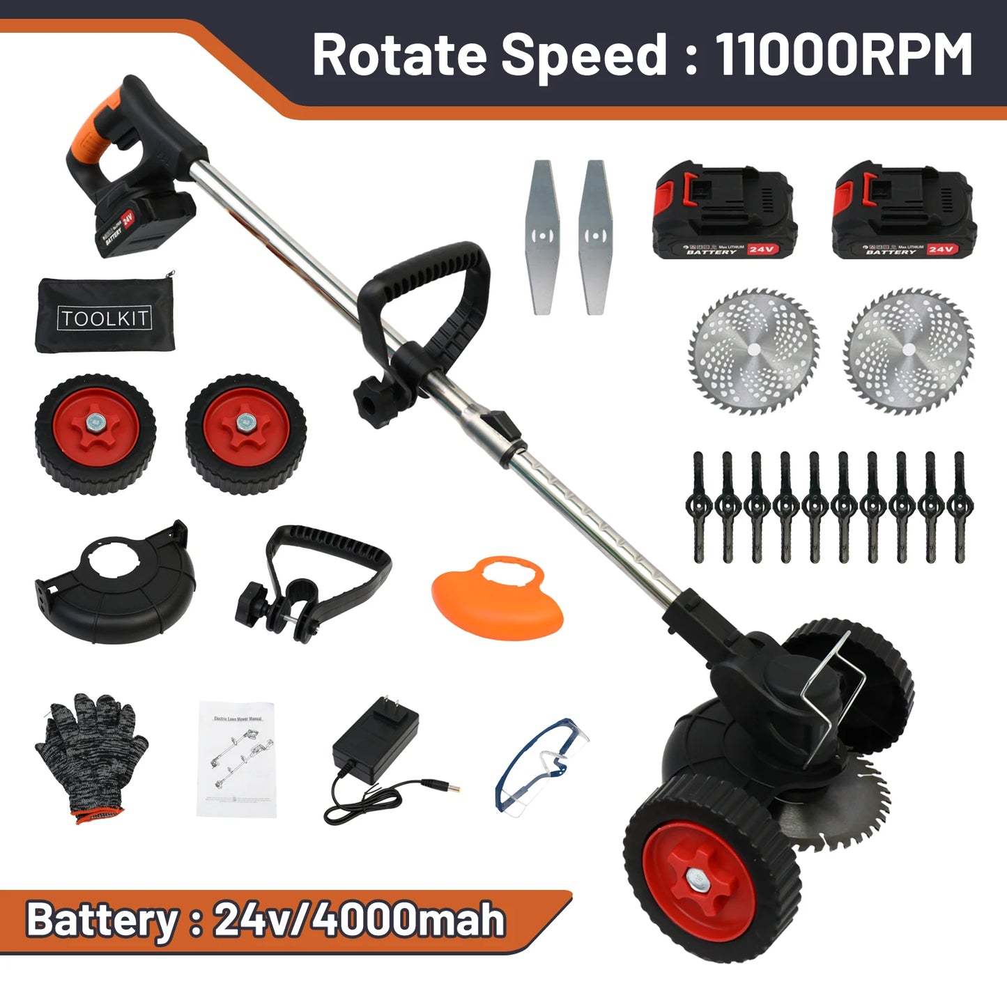 Cordless 21V Electric Weed Trimmer With Wheels 3 In 1