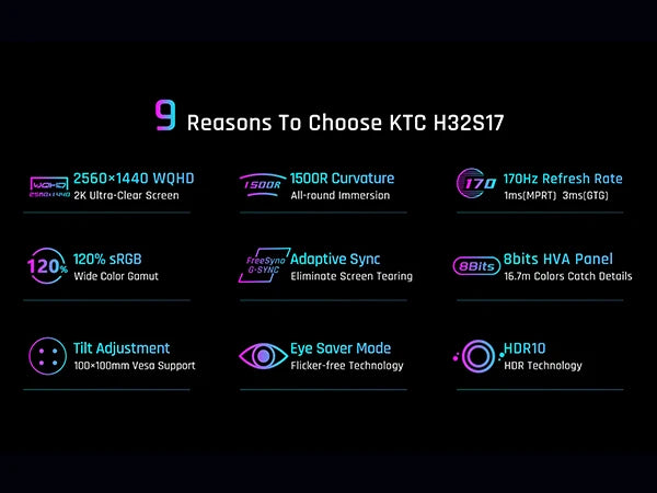 KTC Curved Gaming Monitor 180Hz 2K QHD HDR10 FreeSync GSync