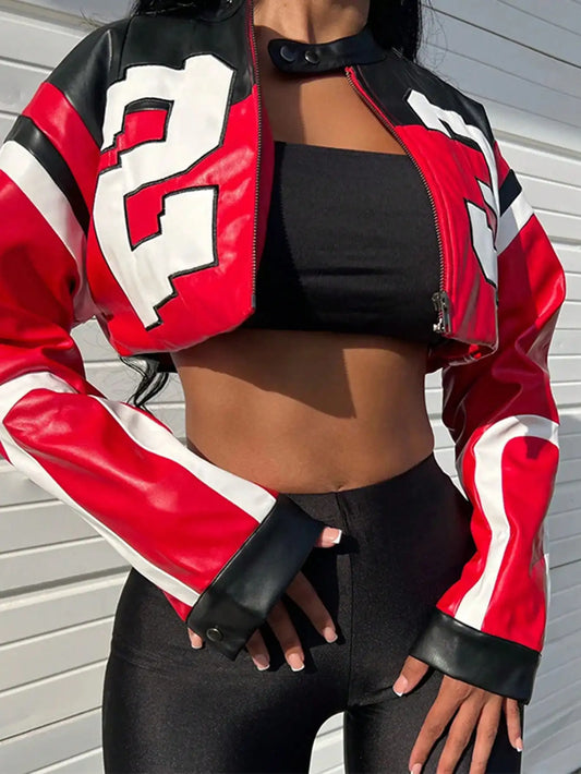 Clubwea Women's Faux Leather Zip Bomber Jacket With Edgy Style