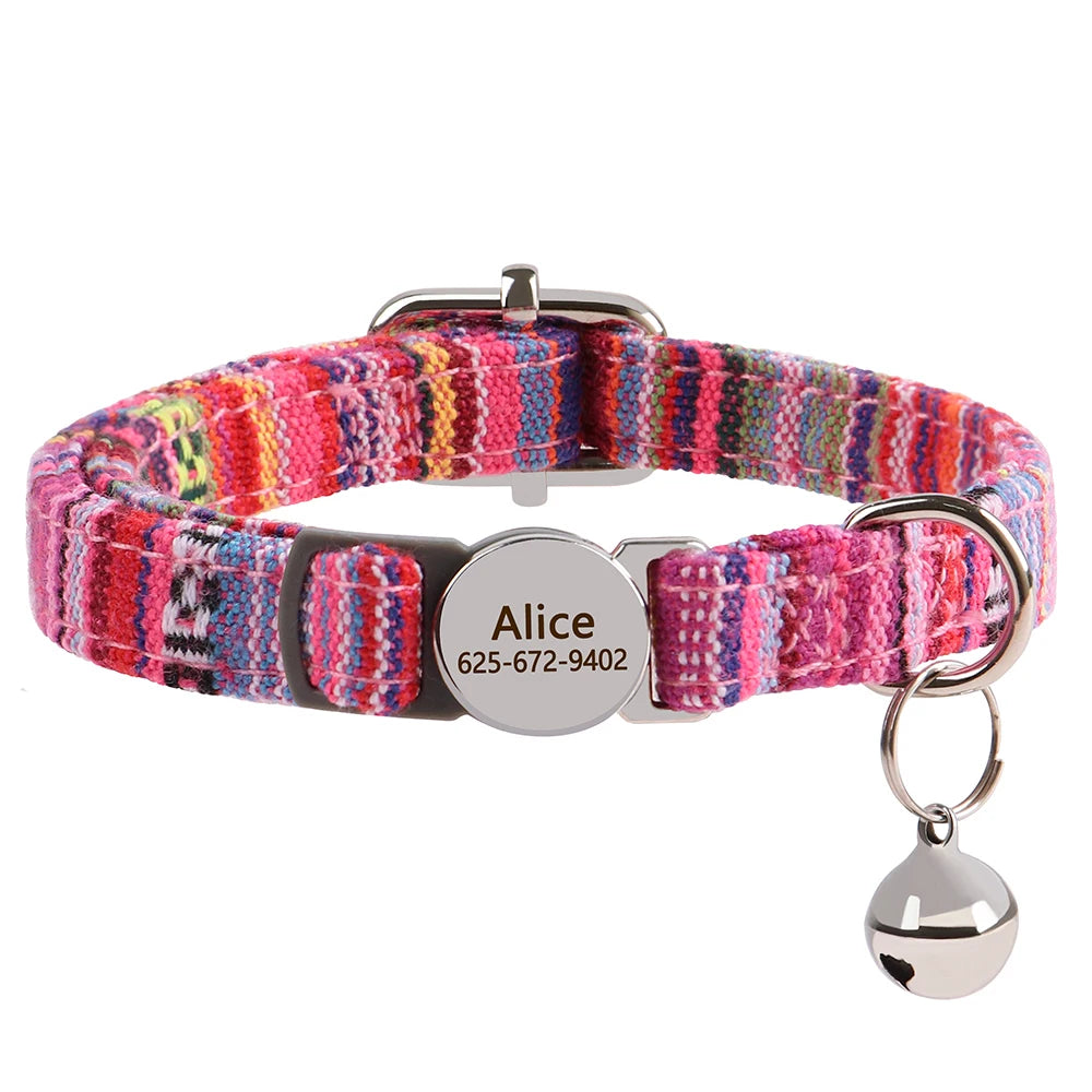 Personalized Cat And Small Dog Adjustable Collar With Engraved Name