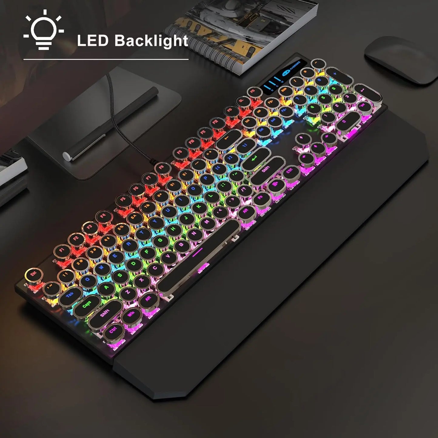 MageGee Typewriter Mechanical Gaming Keyboard With Retro Round Keycaps