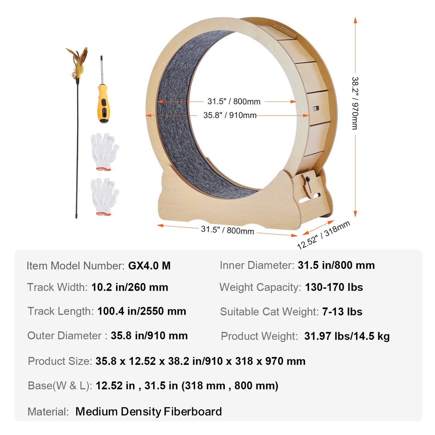 SucceBuy Wooden Cat Exercise Wheel For Indoor Cats And Training