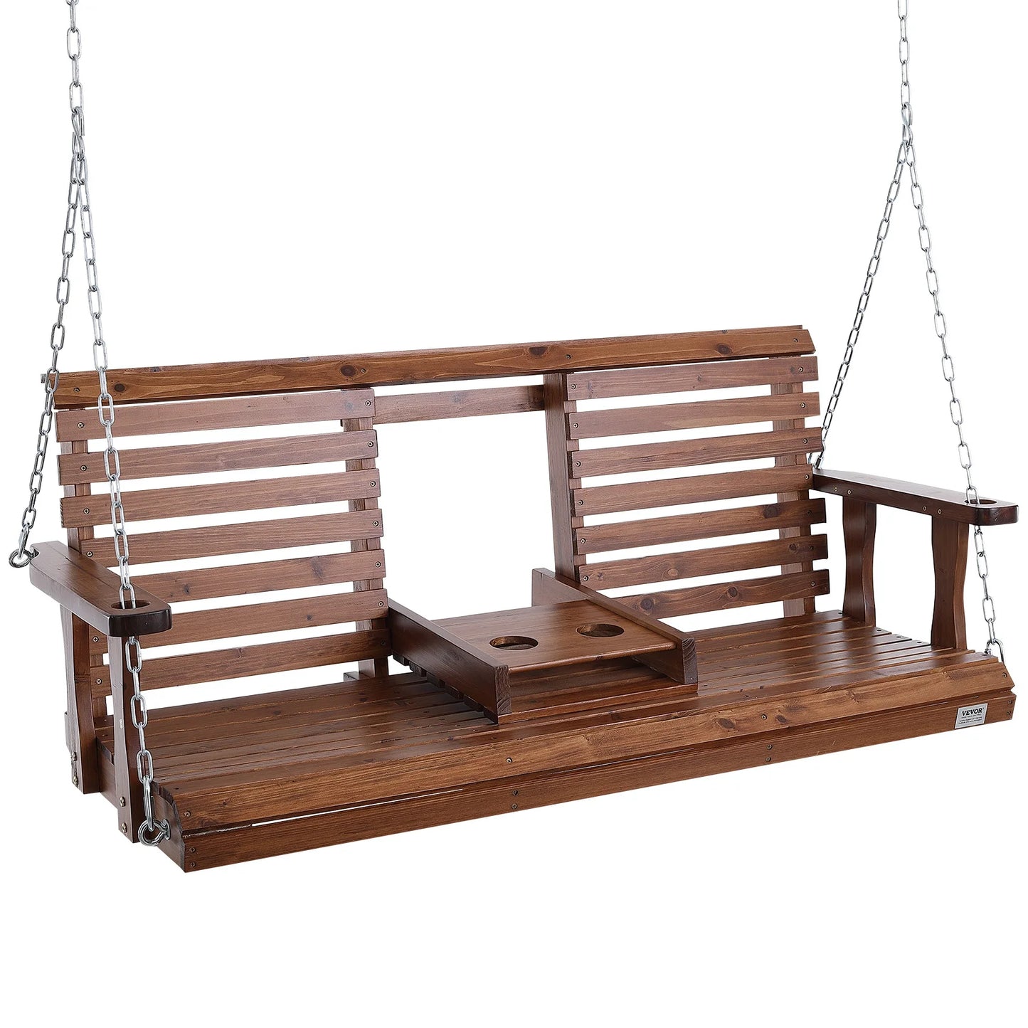 SucceBuy Cedar Wood Porch Swing Outdoor Garden Bench With Steel Chains