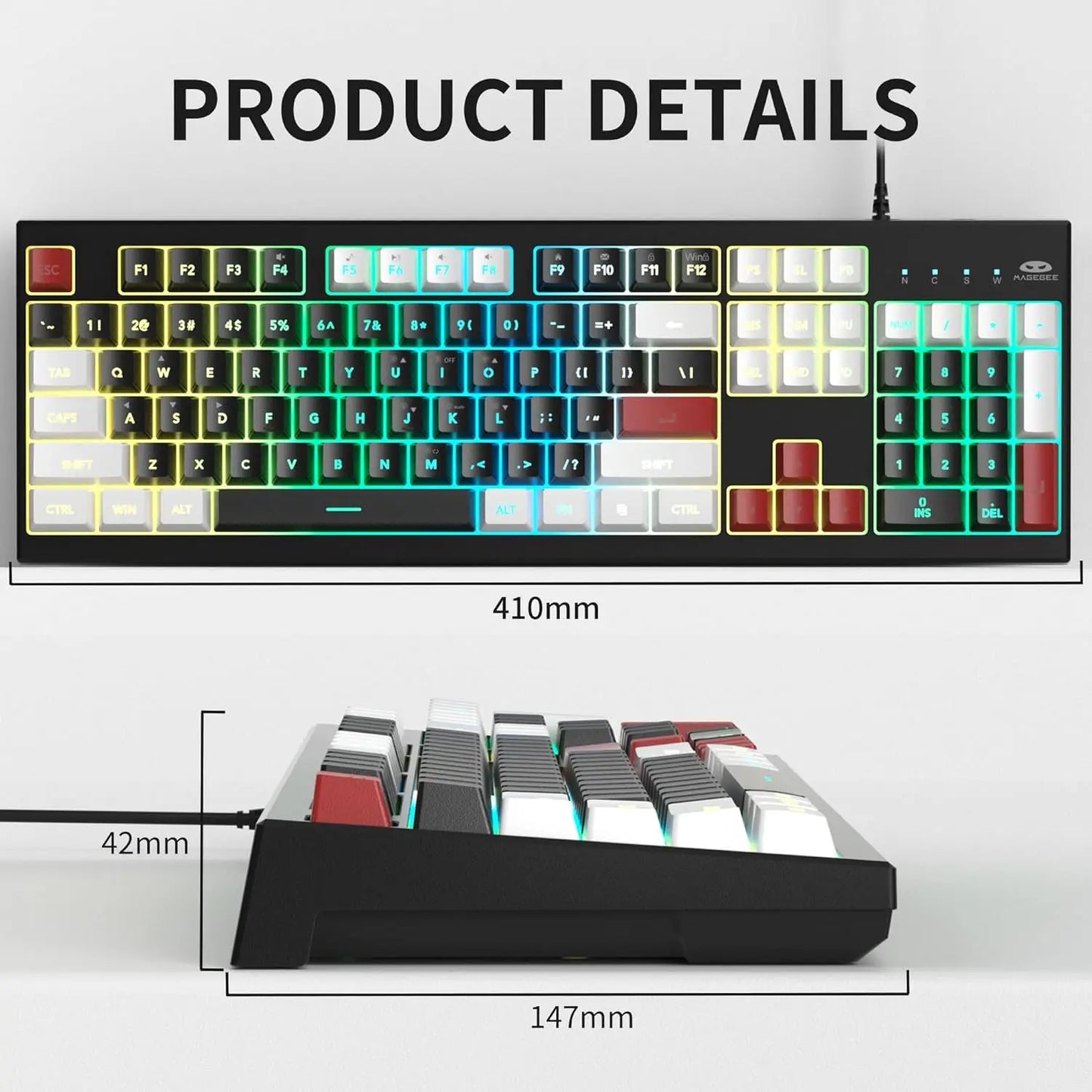 MageGee K2 Classic Keyboard Wired RGB Backlit 104 Keys