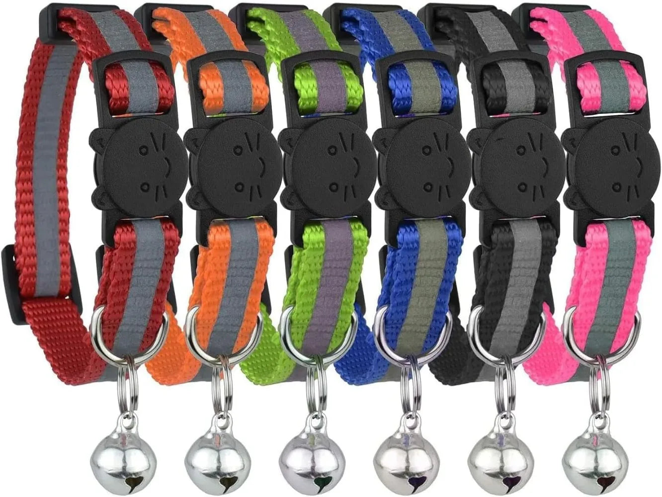 Reflective Cat Collars With Bell Mixed Colors Breakaway Nylon