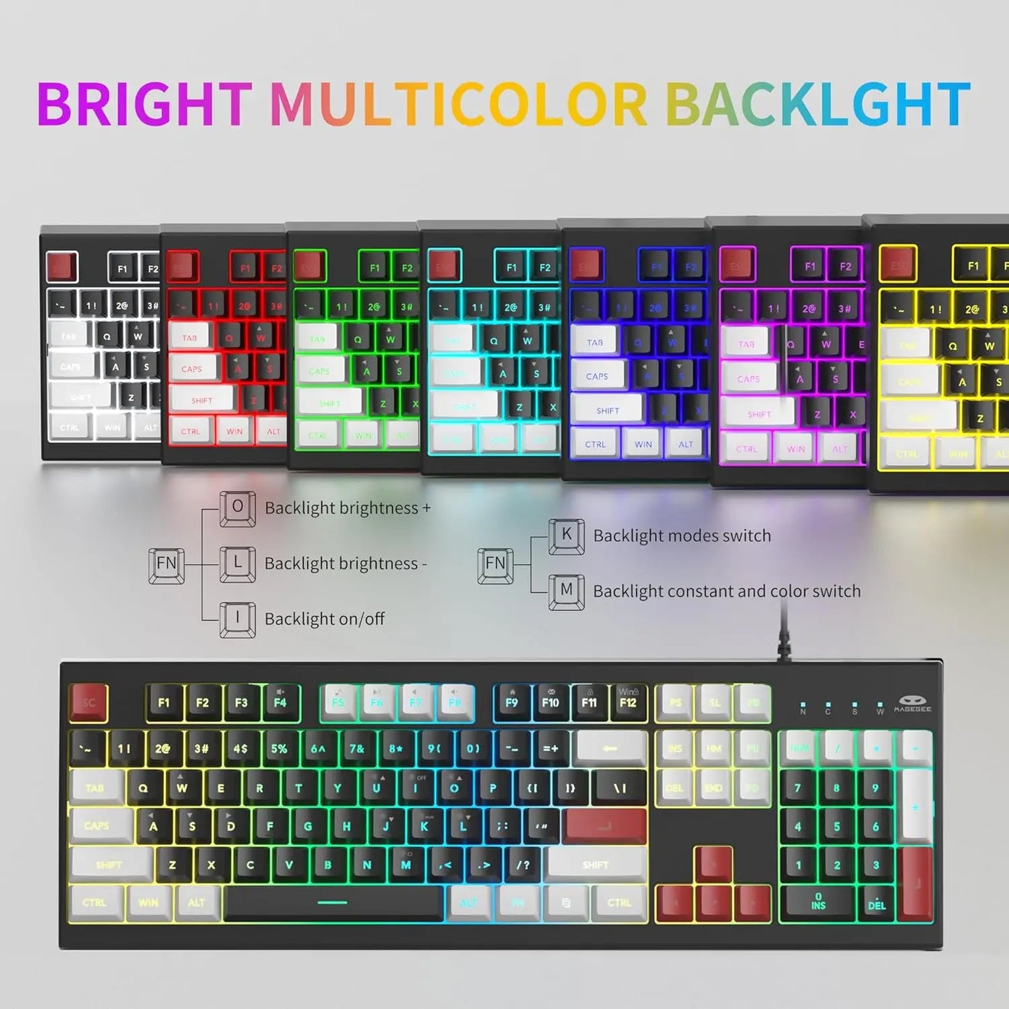 MageGee K2 Classic Keyboard Wired RGB Backlit 104 Keys
