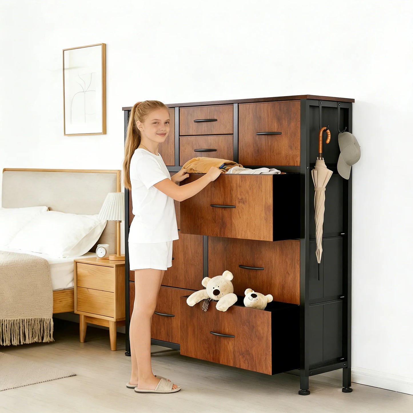 JHK Living Room Steel Frame Cabinet With 10 Fabric Drawers