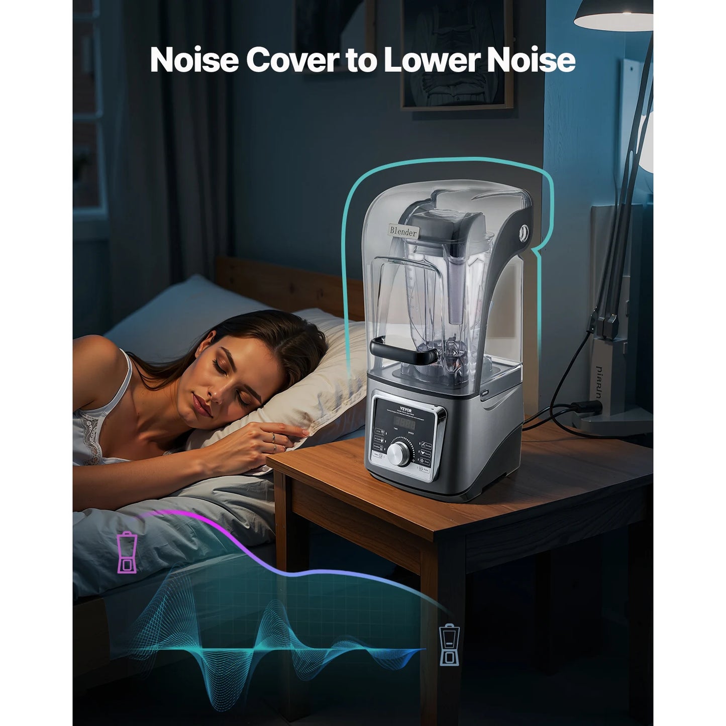 VEVOR 1400W Electric Blender For Smoothies With Noise Cover
