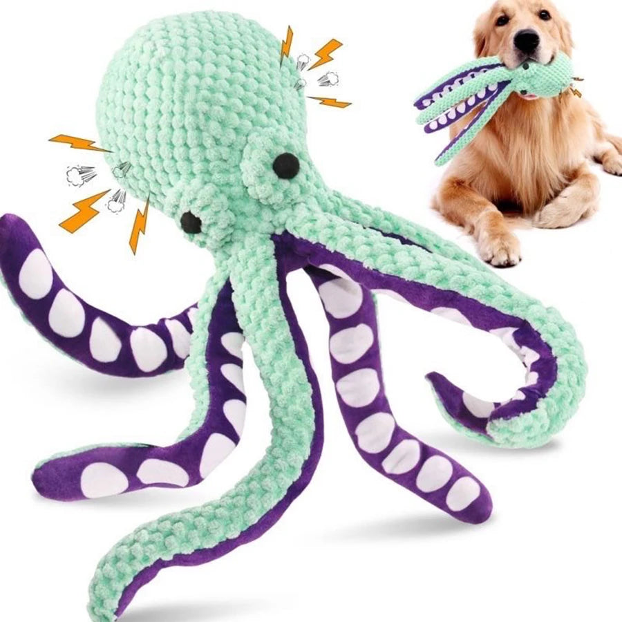 Qzee Plush Octopus Dog Toy Squeak Interactive Boredom Relief