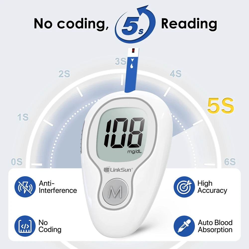 Linksun Blood Glucose Meter G4253 Glucometer Diabetes Tester Kit