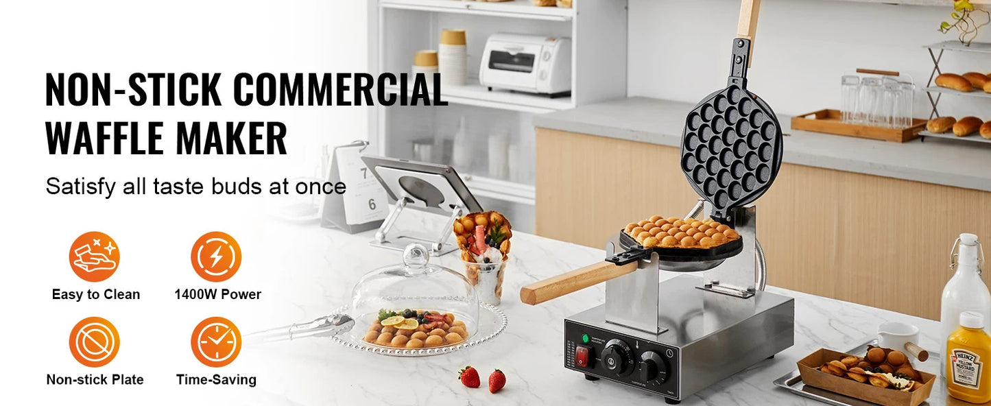 SucceBuy Commercial Egg Bubble Waffle Maker With Nonstick Surface