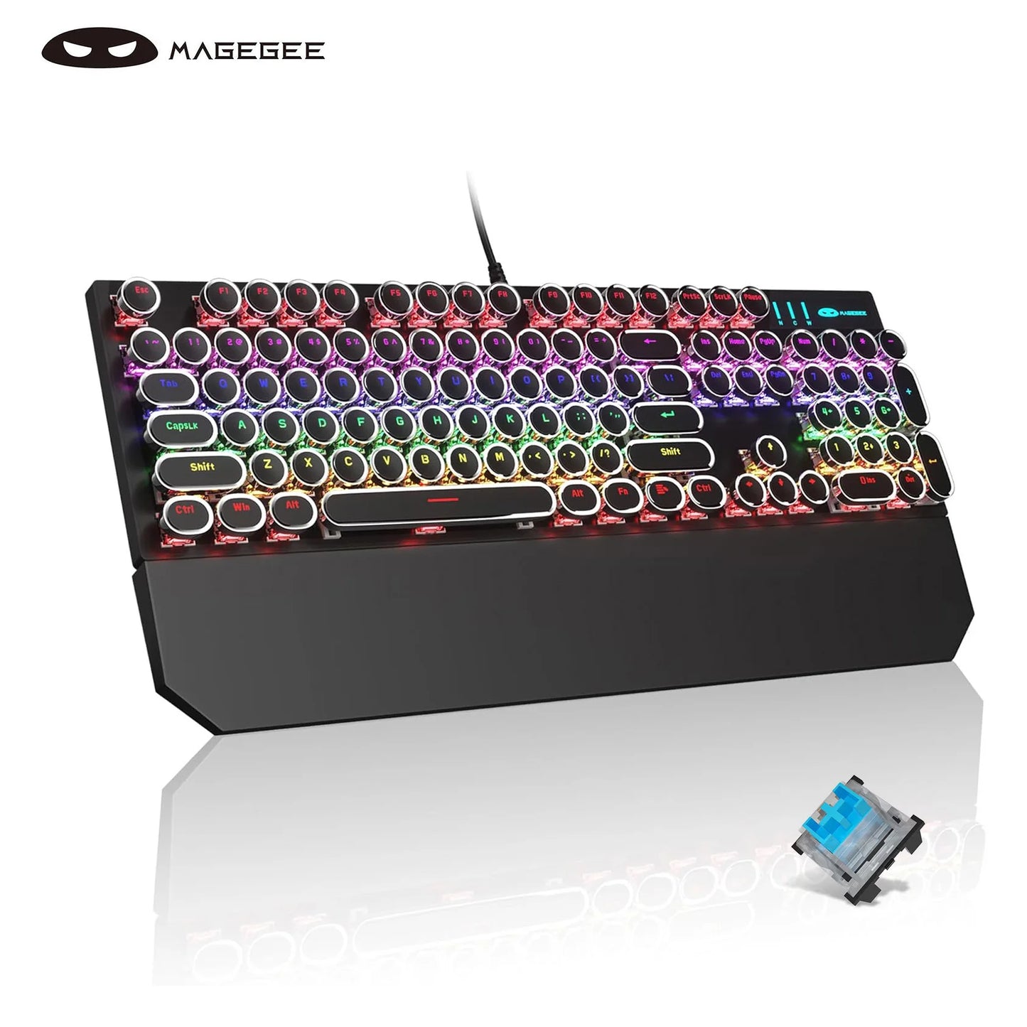MageGee Typewriter Mechanical Gaming Keyboard With Retro Round Keycaps