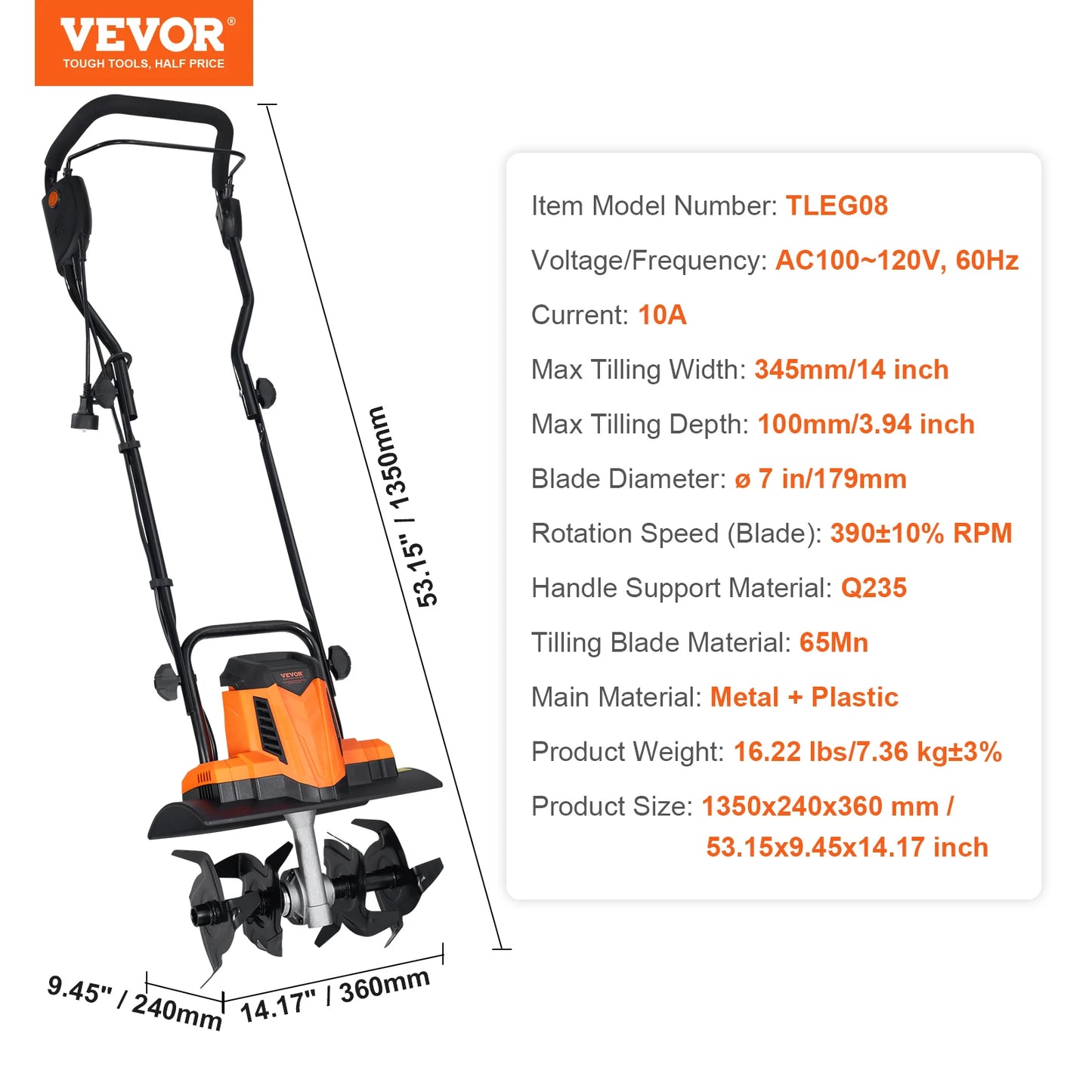 SucceBuy 12 Amp Electric Tiller Corded Cultivator With Steel Tines