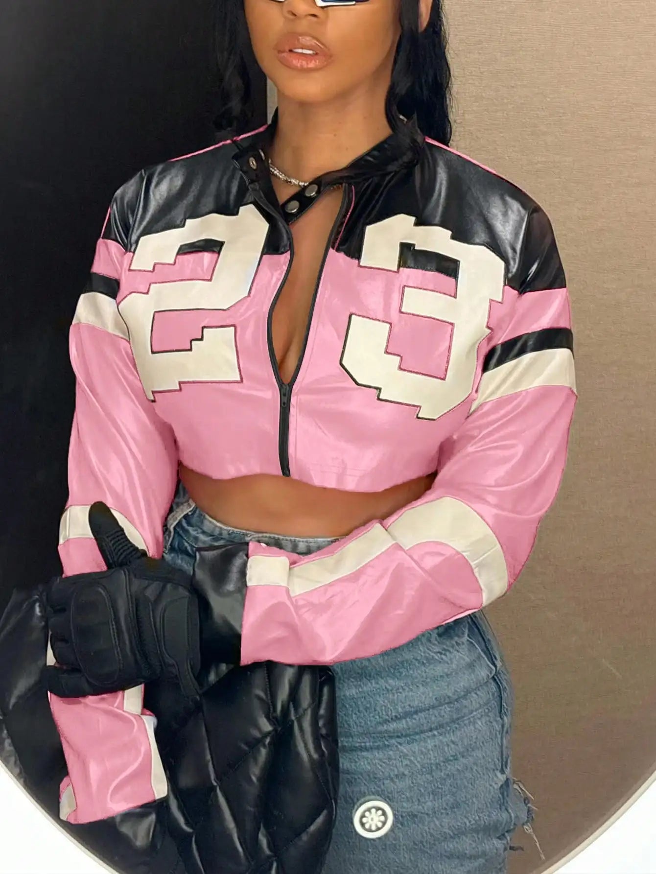 Clubwea Women's Faux Leather Zip Bomber Jacket With Edgy Style